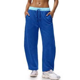 Fisoew Womens Wide Leg Sweatpants Baggy Drawstring Elastic Waisted Travel Track Pants Color Block Joggers With Pockets