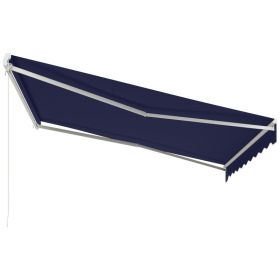 12' x 10' Electric Retractable Awning Sunshade Shelter with Remote Controller, Crank Handle for Deck Balcony Yard, Blue