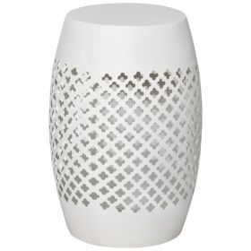 12" Steel Outdoor Side Table, Round Hollow Drum Patio End Table, Accent Table for Indoor and Outdoorr, White