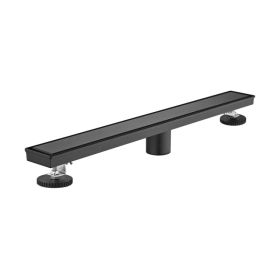 24 Inch Linear Shower Drain with 2-in-1 Flat & Tile Add Removable Cover, 304 Stainless Steel with Hair Strainer and Leveling Feet, Matte Black (Option: Default title)