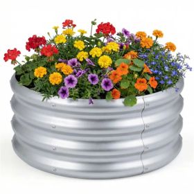 Round Galvanized Steel Raised Garden Bed 24×24×11.5 In Outdoor Planter for Vegetables Herbs Flowers (Option: Default title)