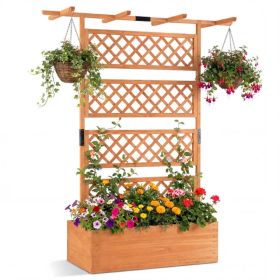 72" Raised Garden Bed with Lattice Trellis, 4.8 Cu.Ft Fir Wood Planter Box with Drainage Holes for Climbing Plants Vegetables - Orange (Option: Default title)
