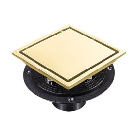 6 Inch Square Shower Drain With 2-in-1 Flat & Tile Insert Removable Cover, 304 Stainless Steel With Flange And Hair Strainer, Brushed Gold (Option: defaulttitle)