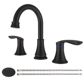 2-Handle 8 inch Widespread Bathroom Sink Faucet Matte Black Lavatory Faucet 3 Hole 360° Swivel Spout Vanity Sink Basin Faucets 3008B-MB[Unable sh (Option: As picture)