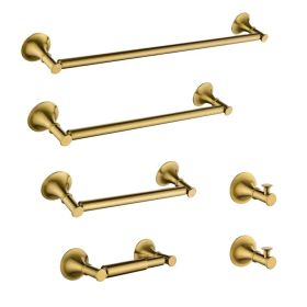 6 Piece Brass Bathroom Towel Rack Set Wall Mount (Option: Default title)