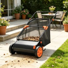 26" Push Lawn Sweeper, 7 cu. ft. Leaf & Grass Collector with Adjustable Brush Height & Rubber Wheels (Option: Default title)