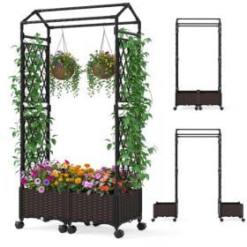 5.5 FT Raised Garden Bed with Trellis Self-Watering Planter Boxes with Lockable Wheels, 2 Configurations Vertical Garden Planter for Patio Balcon (Option: Default title)