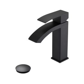 Waterfall Spout Bathroom Sink Single Handle Faucet with Pop-Up Drain (with Overflow) (Option: Default title)