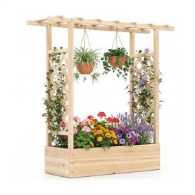 Fir Wood Raised Garden Bed with Side Trellis, 109.22×35.56×114.30 cm Planter Box with Drainage Holes-Natural (Option: Default title)