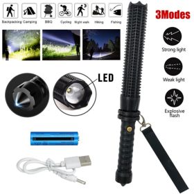 USB Rechargeable LED Flashlight Retractable Torch 3 Mode Zoomable Security Light Outdoor Flashlight Set (Option: Default title)