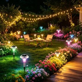 4 PCS Solar Powered Color Changing Path Lights, IP44 Waterproof Auto DusktoDawn LED Lights for Garden, Yard, Driveway and Patio Decoration (Option: Default title)