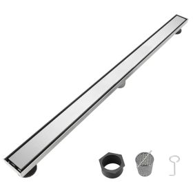 32 Inch Linear Shower Drain with 2-in-1 Flat & Tile Add Removable Cover, 304 Stainless Steel with Hair Strainer and Leveling Feet, Brushed Nickel (Option: Default title)