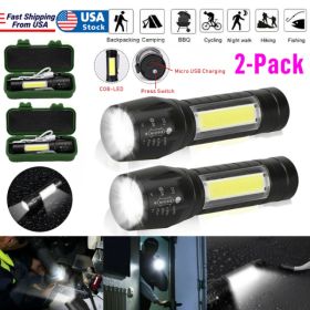 2Pcs Mini Zoomable LED Flashlight USB RechargeableCamping Hiking Flashlight Work light (Option: Default title)