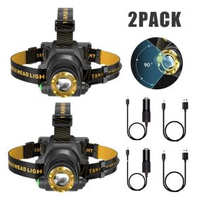 (2 Pack)USB Rechargeable LED Headlamp 3-Modes Adjustable Camping Hiking Headlight W/Car Charger+USB Cable(Logistics only For USPS.TK/TMEU only Fo (Option: Default title)