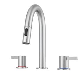 8-Inch Widespread Lavatory Faucet, 2-Handle 3-Hole with Pop-Up Drain and 360° Pull-Down Sprayer, Brushed Nickel (Option: Default title)