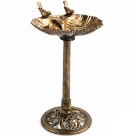 50x36x81cm Antique Bronze Resin Bird Bath With Shell Edge & 1.4W Solar Fountain (Option: Default)