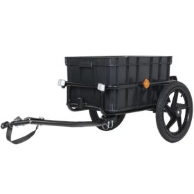 2-in-1 Bike Cargo Trailer Pushcart, Bicycle Trailer with Removable Box and Waterproof Cover, Black, Pushcart Stroller with Tow Hitch and Removabl (Option: Default title)