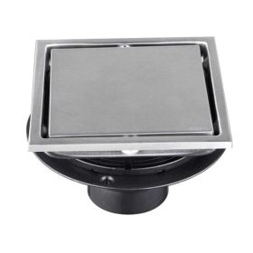 6 Inch Square Shower Drain With 2-in-1 Flat & Tile Insert Removable Cover, 304 Stainless Steel With Flange And Hair Strainer, Brushed Nickel (Option: defaulttitle)