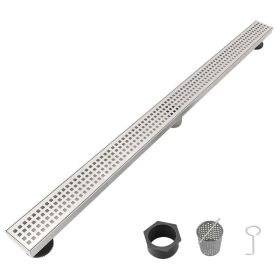 32 Inch Linear Shower Drain with Removable Square Patterned Grate, 304 Stainless Steel with Hair Strainer and Leveling Feet, Brushed Nickel (Option: Default title)