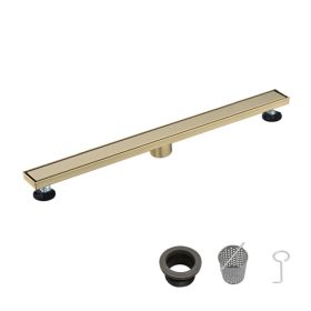 36 Inch Linear Shower Drain With 2-in-1 Flat & Tile Insert Removable Cover, 304 Stainless Steel With Hair Strainer And Leveling Feet, Brushed Gol (Option: defaulttitle)