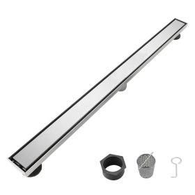 30 Inch Linear Shower Drain with 2-in-1 Flat & Tile Add Removable Cover, 304 Stainless Steel with Hair Strainer and Leveling Feet, Brushed Nickel (Option: Default title)