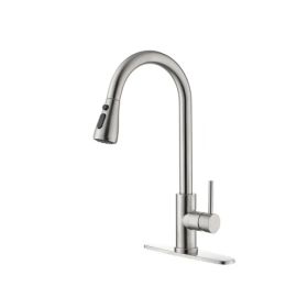 Single Handle High Arc Pull Out Kitchen Faucet; Single Level Stainless Steel Kitchen Sink Faucets with Pull Down Sprayer (Option: As picture)