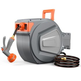 Auto Rewind Retractable Hose Reel, Wall Mounted With 180degree   Swivel, Multi-Function Spray Nozzle For Outdoor Watering (Option: 65FT)