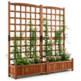 Rustic Brown Elevated Planter with Lattice Trellis, Dual Large Planting Boxes with Drainage System for Vining Flowers Vegetables Balcony Decor (Option: Default title)