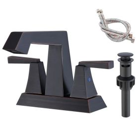 2-Handle Bathroom Sink Faucet Oil Rubbed Bronze 4 Inches Centerset Vanity Faucet 3 Hole with Pop Up Drain & Supply Lines Modern Commercial[Unable (Option: As picture)