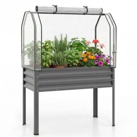 3-in-1 Metal Raised Garden Bed with Mini Greenhouse Cover, Elevated Planter Box - Gray (Option: Default title)