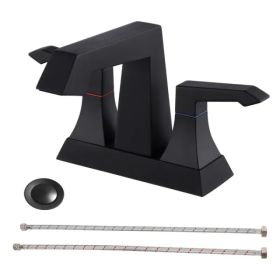 2-Handle Heavy Duty Bathroom Faucet with Drain and Supply Kits; Modern Style Lavatory Deck Mounted Faucet Matte Black 4001-MB (Option: As picture)