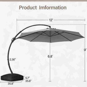 Cantilever Patio Umbrella 12ft Offset Cantilever Patio Umbrella With Base Included Large Round Aluminum Outdoor Umbrella 360 Rotation Infinite Ti (Option: Gray)