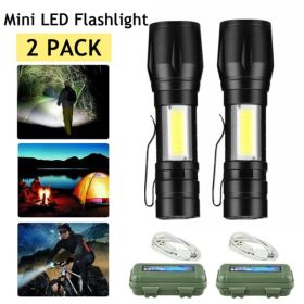 2 Pack USB Rechargeable Small LED Flashlights Camping Flashlight Work Light (Logistics only For USPS.TK/TMEU only For self-pickup) (Option: Default title)