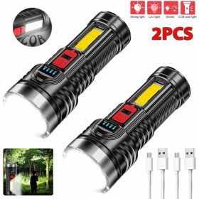 (2 Pack)USB Rechargeable LED Flashlight 4-Modes Camping Hiking Torch Work Light(Logistics only For USPS.TK/TMEU only For self-pickup) (Option: Default title)