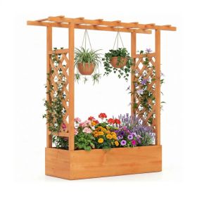 Fir Wood Raised Garden Bed with Side Trellis, 109.22×35.56×114.30 cm Planter Box with Drainage Holes-Orange (Option: Default title)