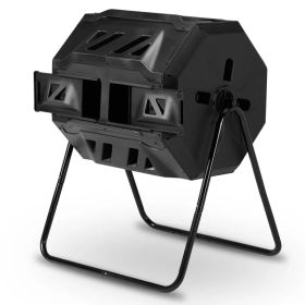 Outdoor Compost Tumbler Dual Chamber, Outdoor Tumbling Composter Dual Rotating Batch Compost Bin, 42 Gallon, Black (Option: Default title)